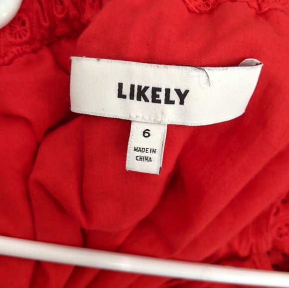LIKELY Red off shoulder eyelet lace dress - Picture 6 of 6